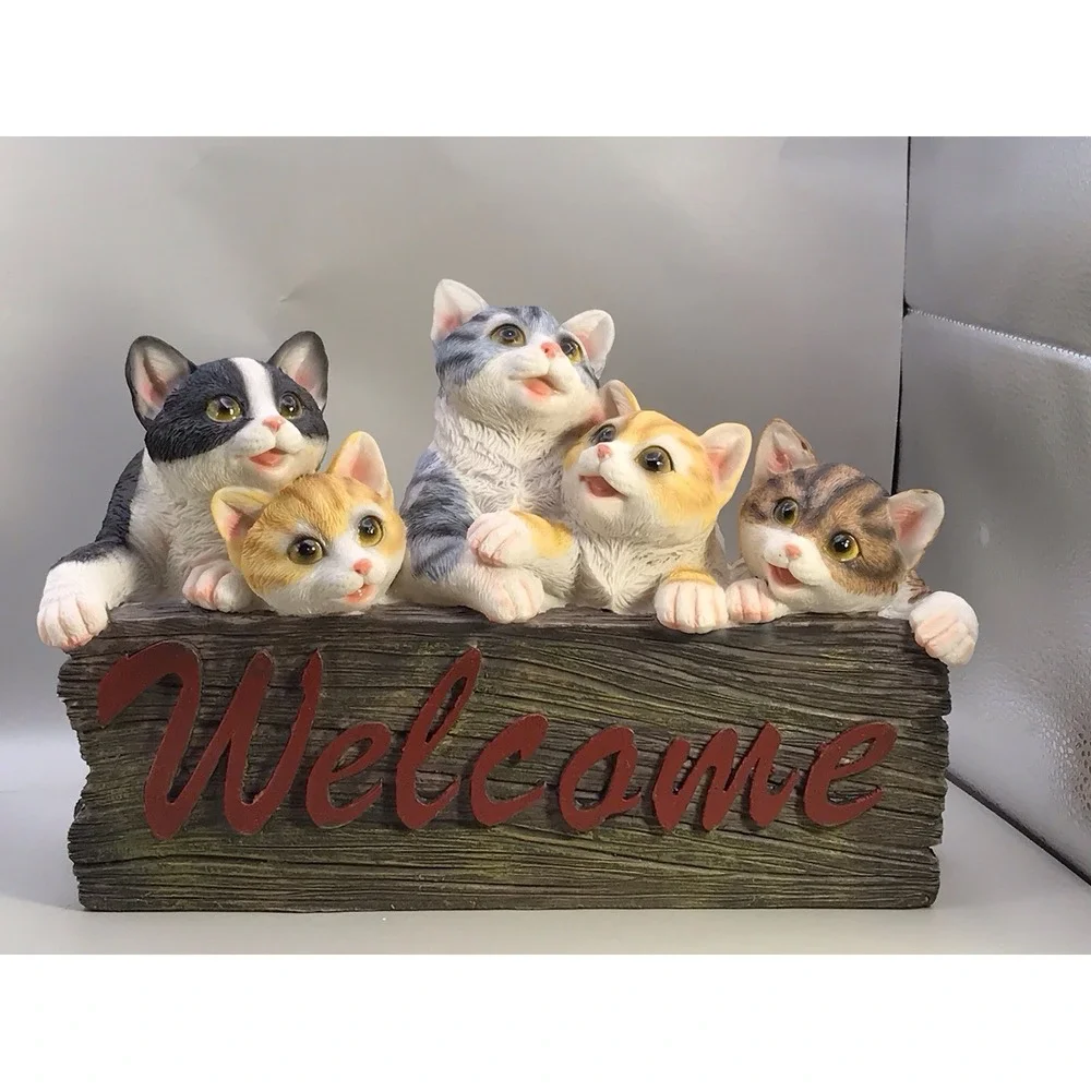 Welcome With 5 Kittens Resin